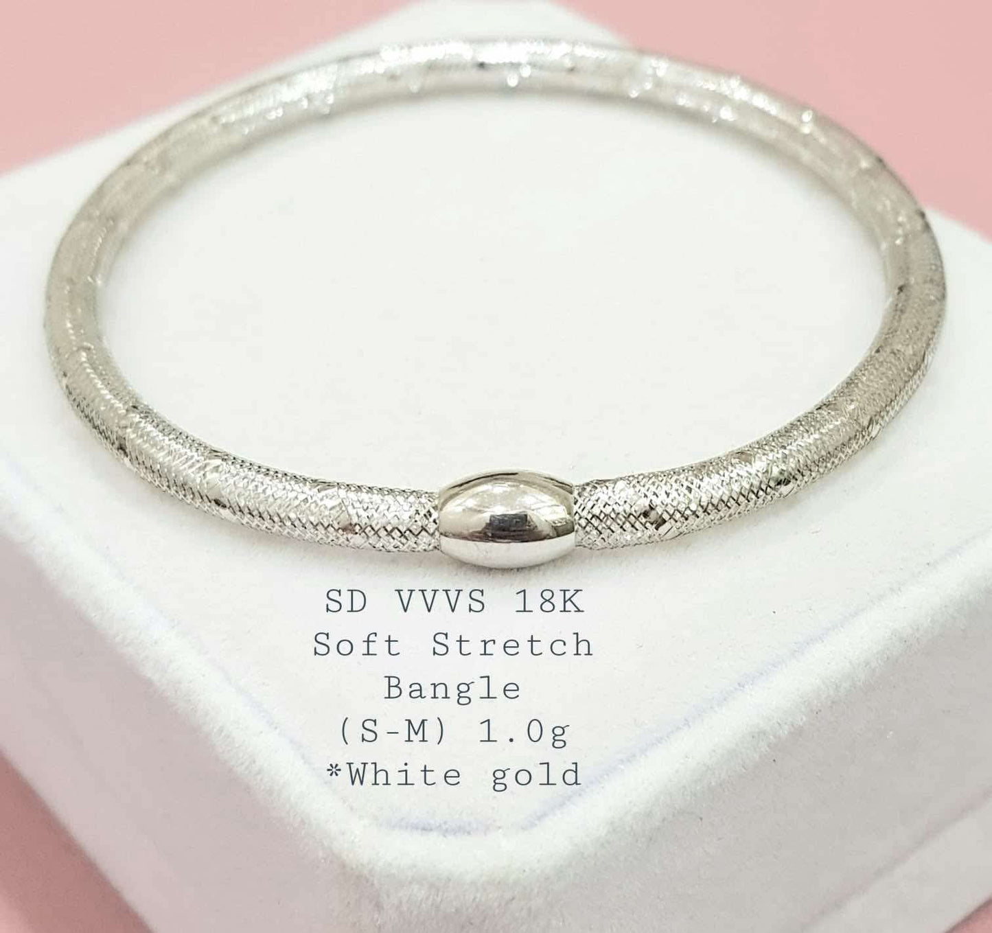 18K White Gold Soft Stretch Bangle (S–M)| 1.0 grams