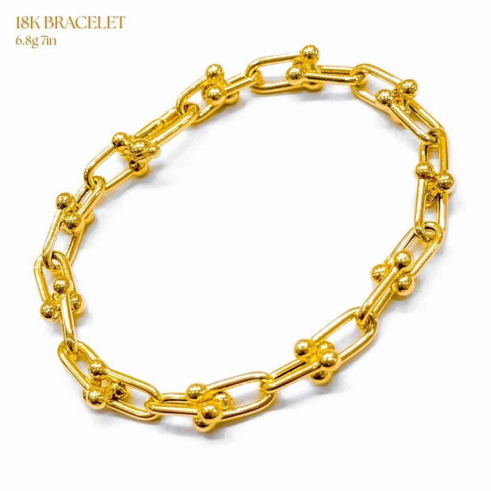 18K Real Gold Beaded Link Bracelet – 6.8g (7 inches)