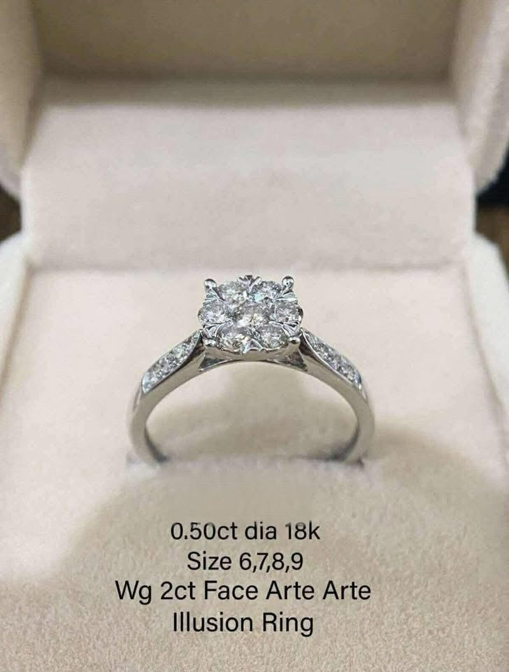 18K White Gold Illusion Ring – 0.50ct Diamond | 2ct Face Look | Sizes 6, 7, 8, 9 (No certificate)