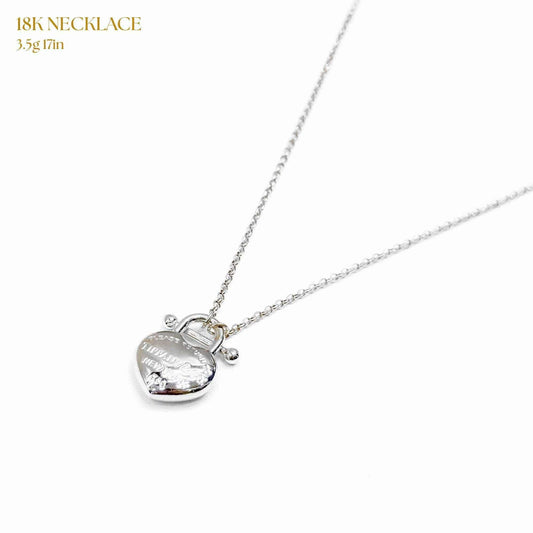 18K Real White Gold Heart Necklace
